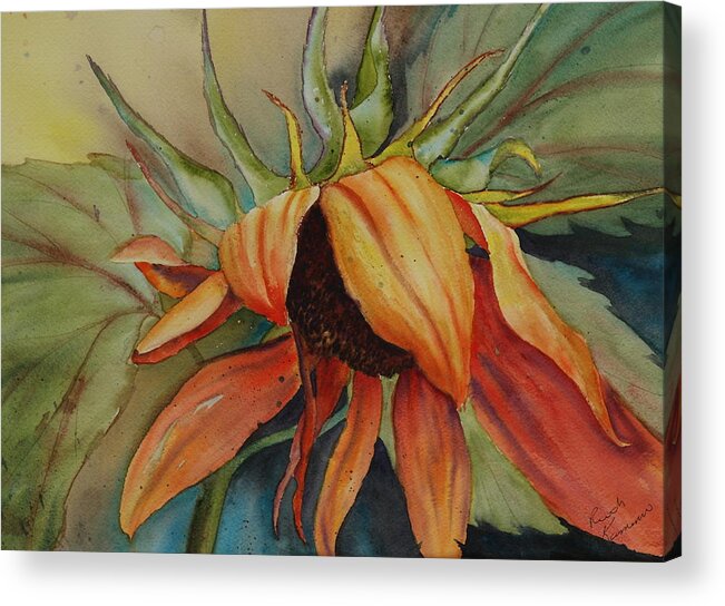 Sunflower Acrylic Print featuring the painting Sunflower by Ruth Kamenev