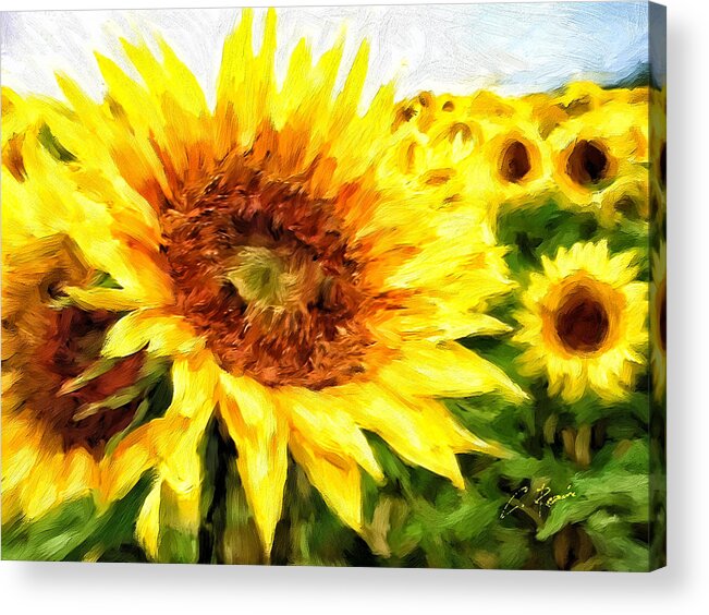 Sunflowers Acrylic Print featuring the digital art Sunflowers by Charlie Roman