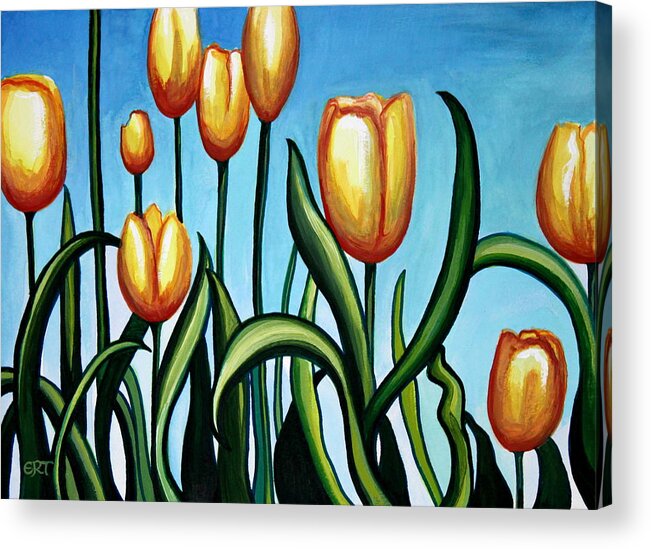 Tulip Acrylic Print featuring the painting Sunny Yellow Tulips by Elizabeth Robinette Tyndall