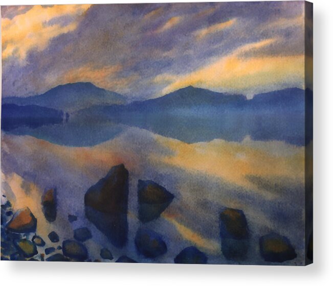 Sea Acrylic Print featuring the painting Sunset 3 by Valeriy Mavlo