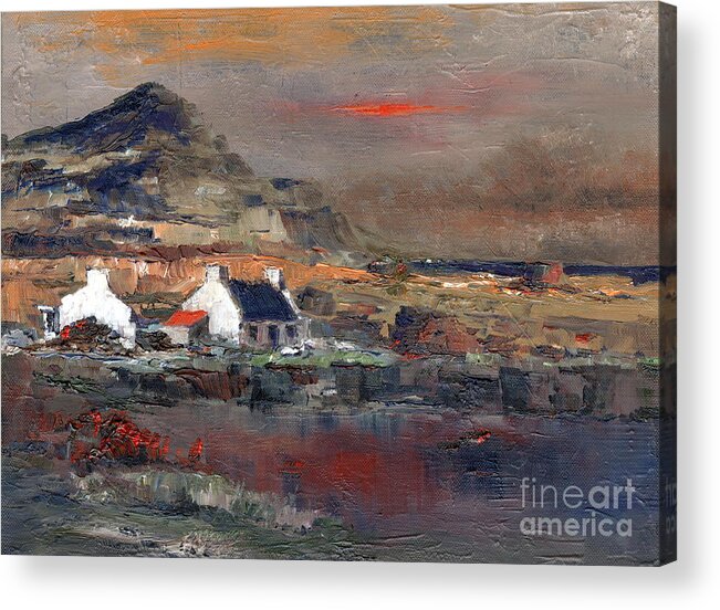  Acrylic Print featuring the mixed media Sunset on Mount Errigal, Dunegal by Val Byrne