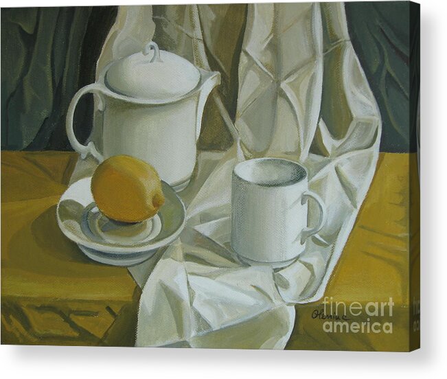 Cup Acrylic Print featuring the painting Symphony in white by Elena Oleniuc