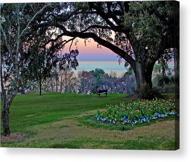 Fairhope Acrylic Print featuring the painting The Bay View Bench by Michael Thomas