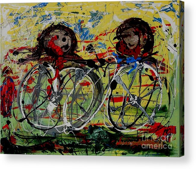 Abstract Acrylic Print featuring the painting The Cyclists by Rebecca Flores