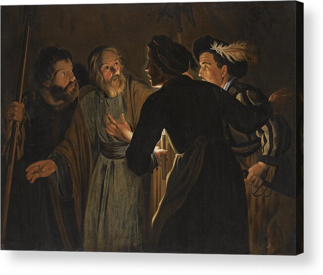 Follower Of Gerard Seghers Acrylic Print featuring the painting The Denial of Saint Peter by Follower of Gerard Seghers