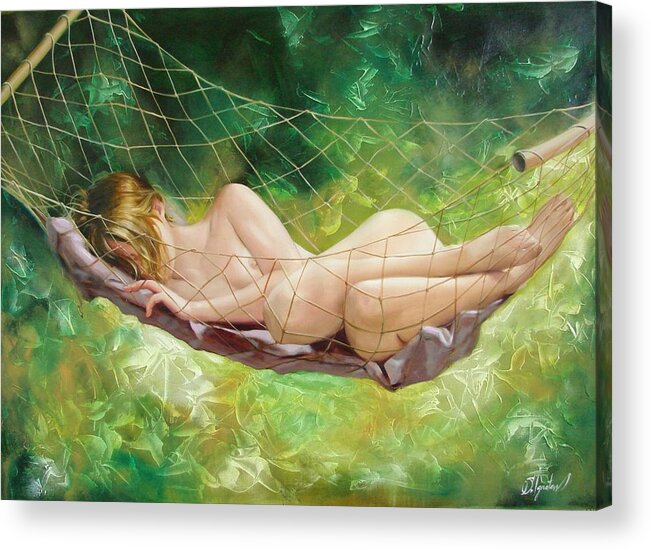 Oil Acrylic Print featuring the painting The dream in summer garden by Sergey Ignatenko