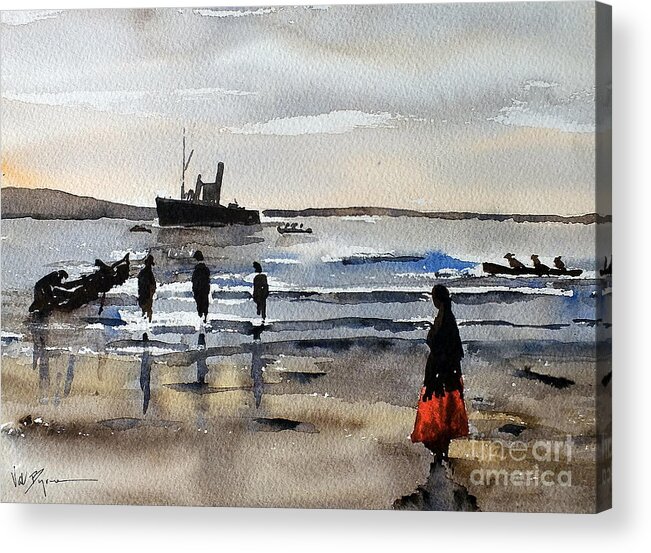 Valbyrne Acrylic Print featuring the painting The Dun Aengus off Aran, Galway by Val Byrne