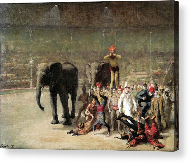 Émile Friant - The Entrance Of The Clowns 1881 Acrylic Print featuring the painting The Entrance of the Clowns by emile Friant