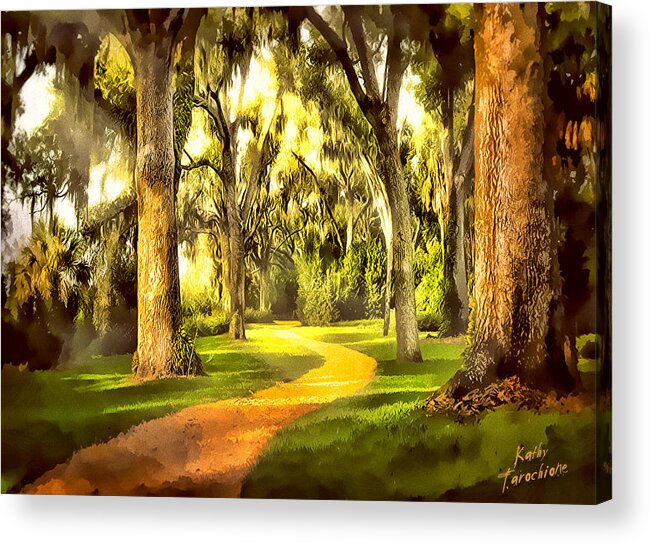 Tranquil Acrylic Print featuring the photograph The Golden Road by Kathy Tarochione
