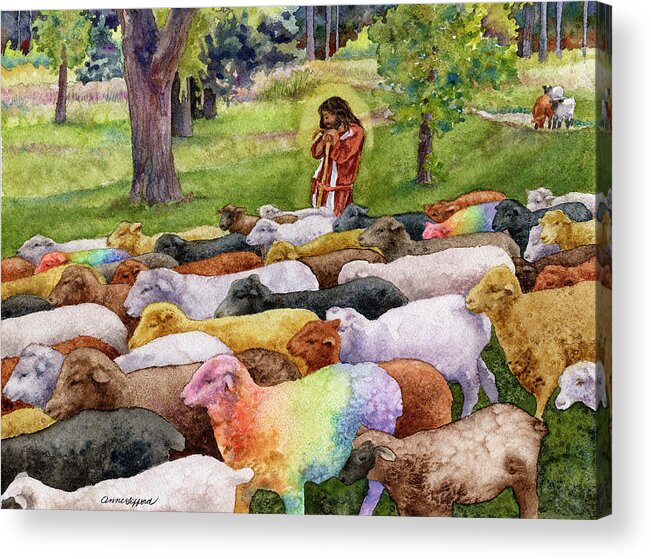 Jesus Painting Acrylic Print featuring the painting The Good Shepherd by Anne Gifford