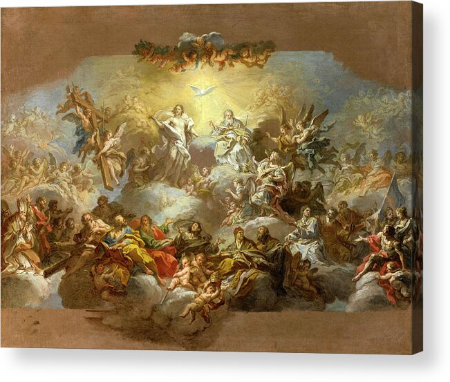 Sebastiano Conca Acrylic Print featuring the painting The Holy Trinity and Saints in Glory by Sebastiano Conca