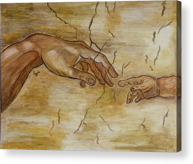 Michelangelo Acrylic Print featuring the painting The Human Touch by Stephanie Agliano