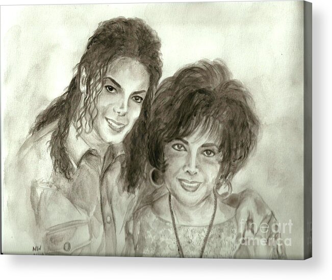 Michael Jackson Acrylic Print featuring the painting The King of Pop and Elizabeth Taylor by Nicole Wang
