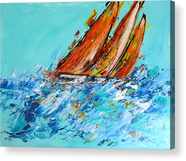 Boats Acrylic Print featuring the painting The Race by Barbara O'Toole