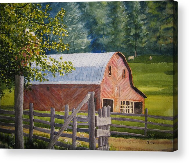 Landscape Acrylic Print featuring the painting The Red Barn by Shirley Braithwaite Hunt