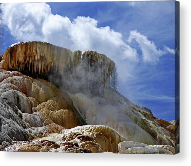 Mammoth Hot Springs Acrylic Print featuring the photograph The top of Palette Spring Terrace, Mammoth Hot Springs, Yellowstone by Lyuba Filatova