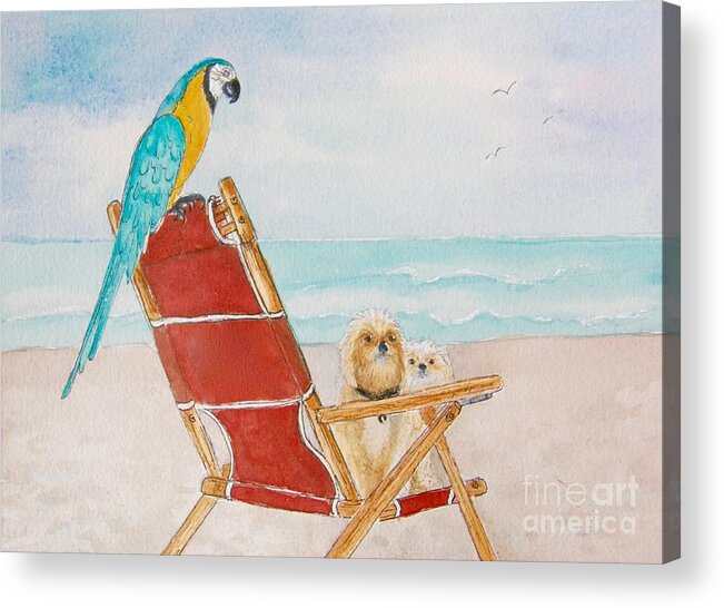 Beach Acrylic Print featuring the painting Three Friends at the Beach by Midge Pippel
