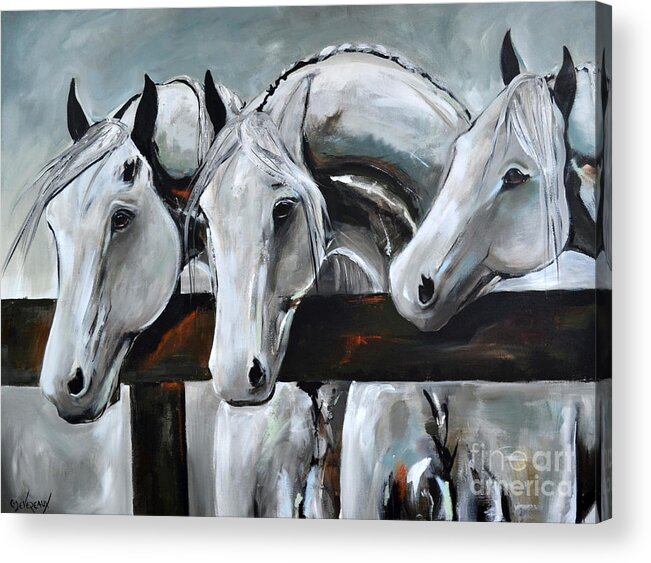 Horse Acrylic Print featuring the painting Three Greys by Cher Devereaux