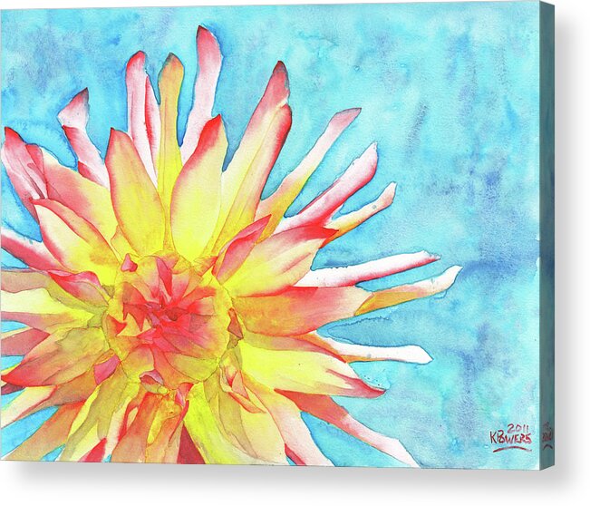 Watercolor Acrylic Print featuring the painting Tie-Dye Dahlia by Ken Powers