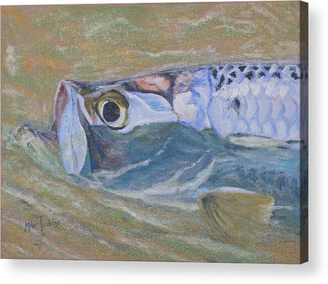 Tarpon Acrylic Print featuring the painting Tiny Tarpon by Mike Jenkins