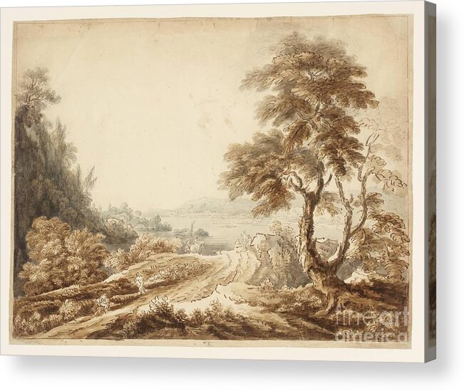 Jean Baptiste Claude Chatelain C.1710�c.1758 Title Landscape Composition With A Lake In The Distance. Forest Acrylic Print featuring the painting Title Landscape Composition with a Lake in the Distance by MotionAge Designs
