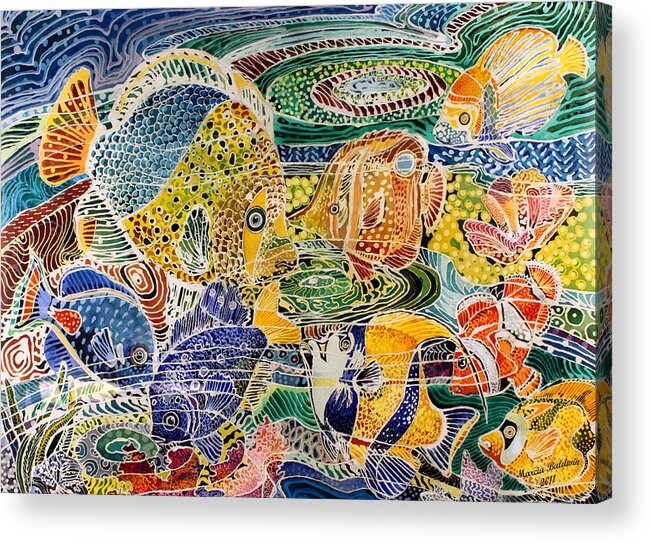 Batik Acrylic Print featuring the painting Tropical Splendor Batik by Marcia Baldwin