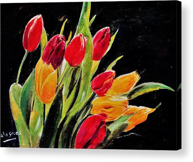 Tulip Acrylic Print featuring the painting Tulips colors by Khalid Saeed