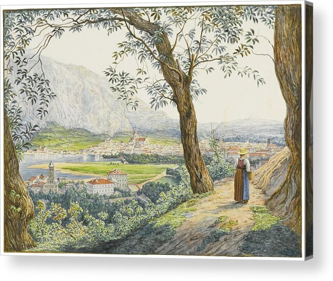 Jacob Alt Frankfurt Am Main 1789 - 1872 Vienna A View Of The Lake And Town Of Como Acrylic Print featuring the painting Vienna A View Of The Lake And Town Of Como by MotionAge Designs
