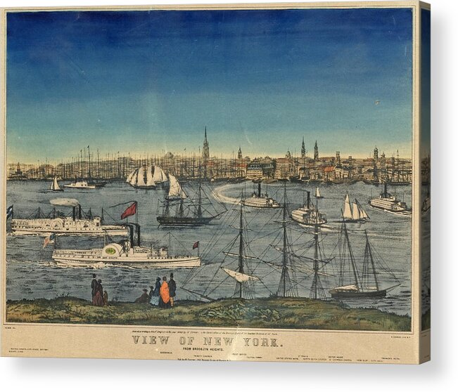 N Currier Acrylic Print featuring the drawing View of New York from Brooklyn Heights by N Currier