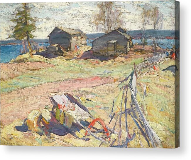 Abram Efimovich Arkhipov 1862-1930 Village In The North Acrylic Print featuring the painting Village In The North by MotionAge Designs