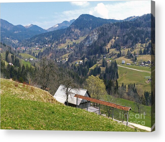 Farms Acrylic Print featuring the photograph Villages in the Mountains - Slovenia by Phil Banks