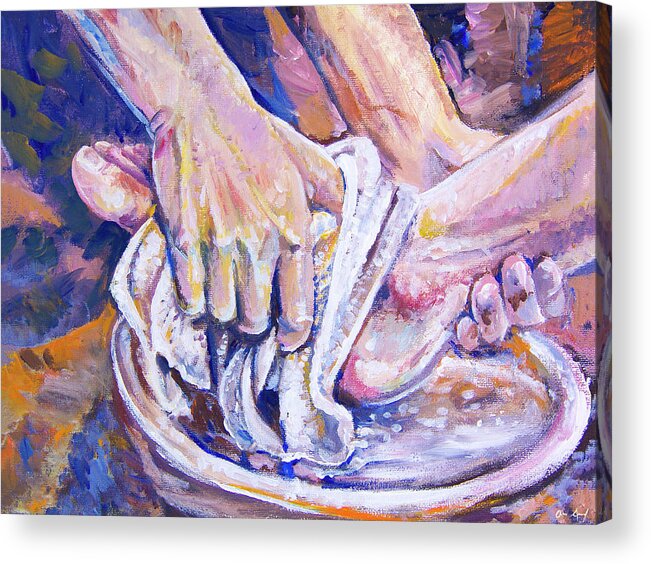 Washing Feet Acrylic Print featuring the painting Washing Feet by Aaron Spong