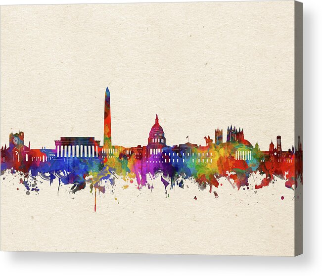 Washington Dc Acrylic Print featuring the digital art Washington Dc Skyline Watercolor 2 by Bekim M
