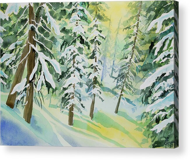 Colorado Acrylic Print featuring the painting Watercolor - Colorado Winter Tranquility by Cascade Colors