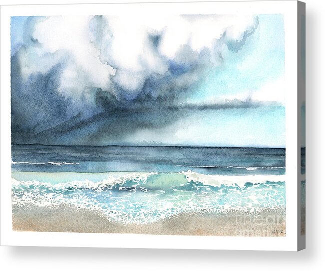 Beach Acrylic Print featuring the painting Waves Before the Storm by Hilda Wagner