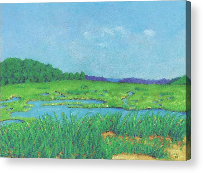 Wellfleet Acrylic Print featuring the pastel Wellfleet Wetlands by Anne Katzeff