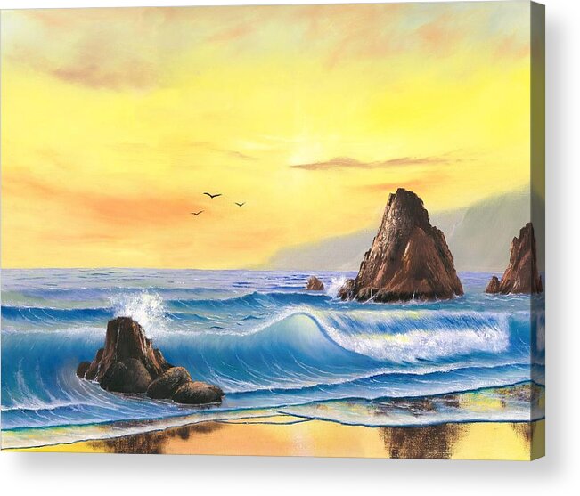 Seascape Acrylic Print featuring the painting Westcoast Sunset by Suresh Chakravarthy