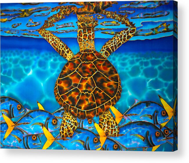 Sea Turtle Acrylic Print featuring the painting West Indian Hawksbill Sea Turtle by Daniel Jean-Baptiste