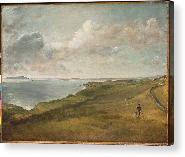 Weymouth Bay From The Downs Above Osmington Mills Acrylic Print featuring the painting Weymouth Bay from the Downs above by MotionAge Designs