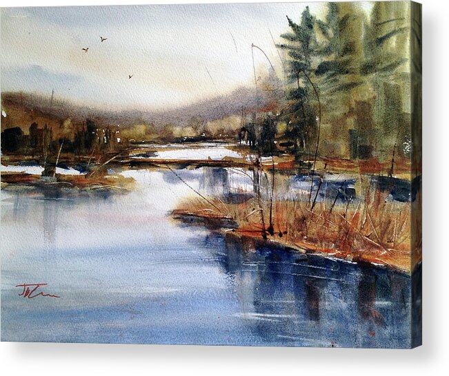 Watercolor Acrylic Print featuring the painting Where Peaceful Waters Flow by Judith Levins