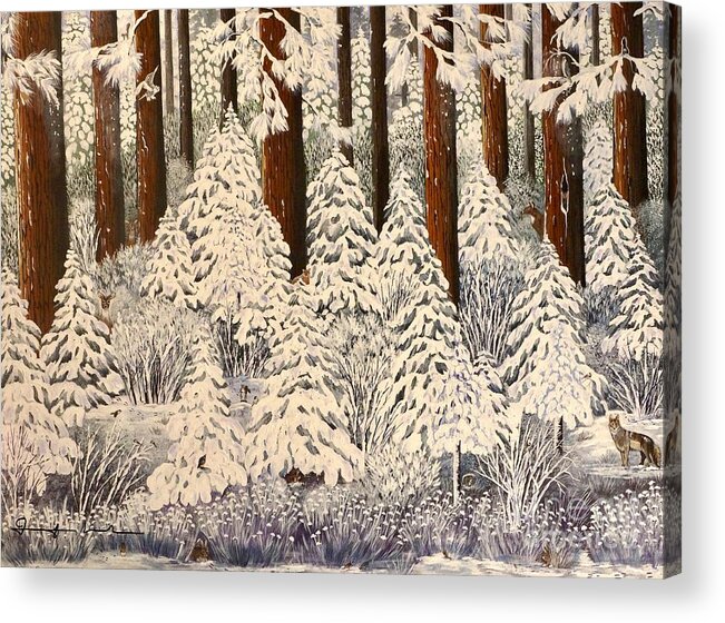 Snow Acrylic Print featuring the painting Whose woods these are I think I know					 by Jennifer Lake
