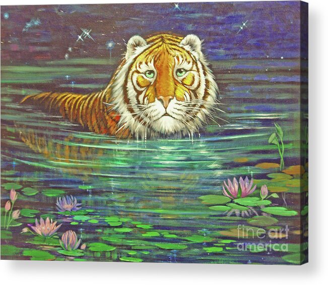 Tiger Acrylic Print featuring the painting why by Silvia Duran