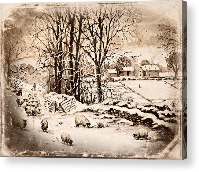 Winter Acrylic Print featuring the painting Winter in the Ribble Valley frosted edit by Andrew Read