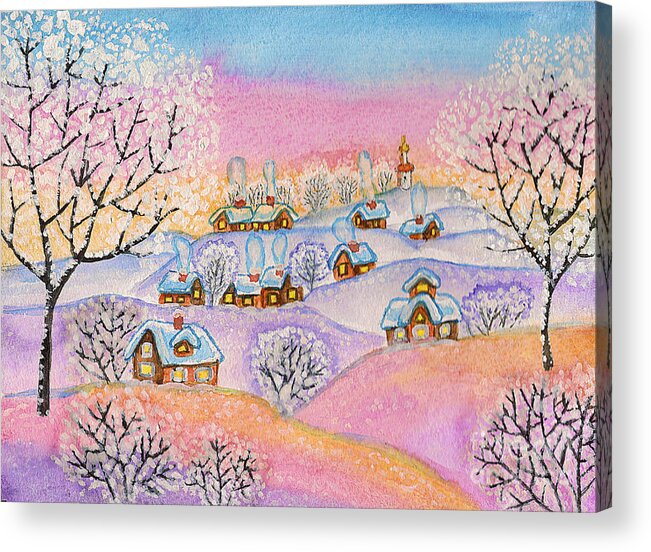 Winter Acrylic Print featuring the painting Winter landscape, painting by Irina Afonskaya
