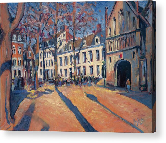 Slevrowweplein Acrylic Print featuring the painting Winter light at the Our Lady Square in Maastricht by Nop Briex