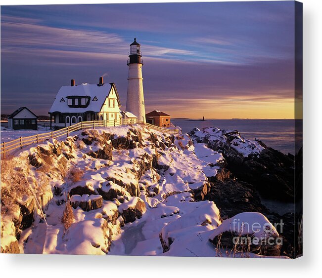 Lighthouse Acrylic Print featuring the photograph Winter, Portland Head Light by Kevin Shields