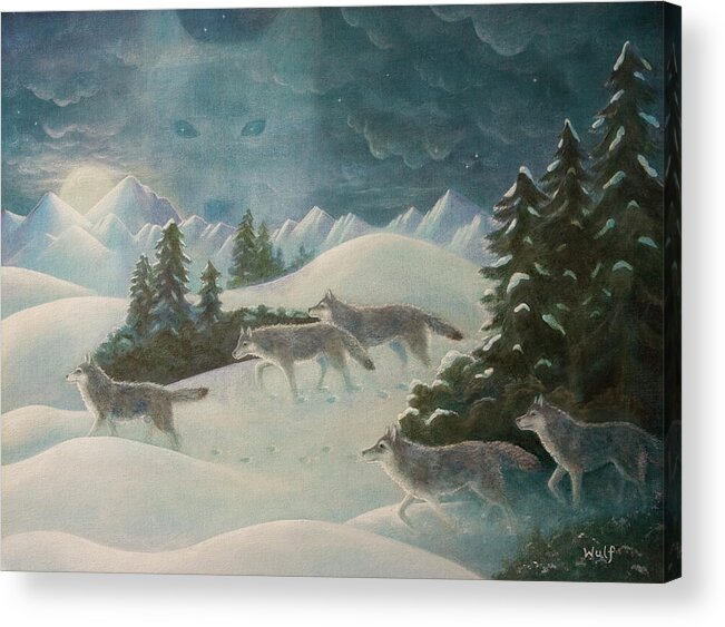 Wolf Pack Acrylic Print featuring the painting WolfSpirit by Bernadette Wulf