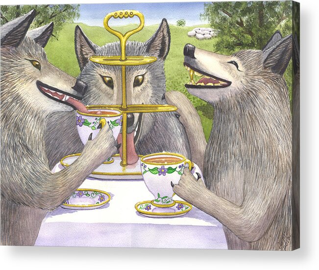 Wolf Acrylic Print featuring the painting Wolves Tea Party by Catherine G McElroy