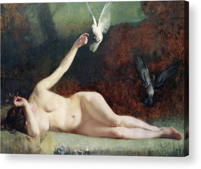 Woman With Pigeons Acrylic Print featuring the painting Woman with Pigeons by Ernst Philippe Zacharie 