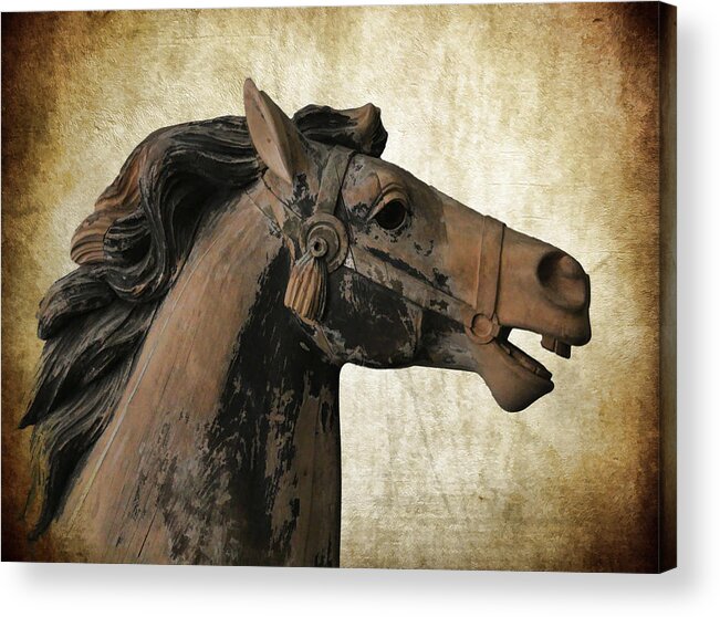 Wooden Carousel Horse Acrylic Print featuring the photograph Wooden Carousel Horse by Athena Mckinzie